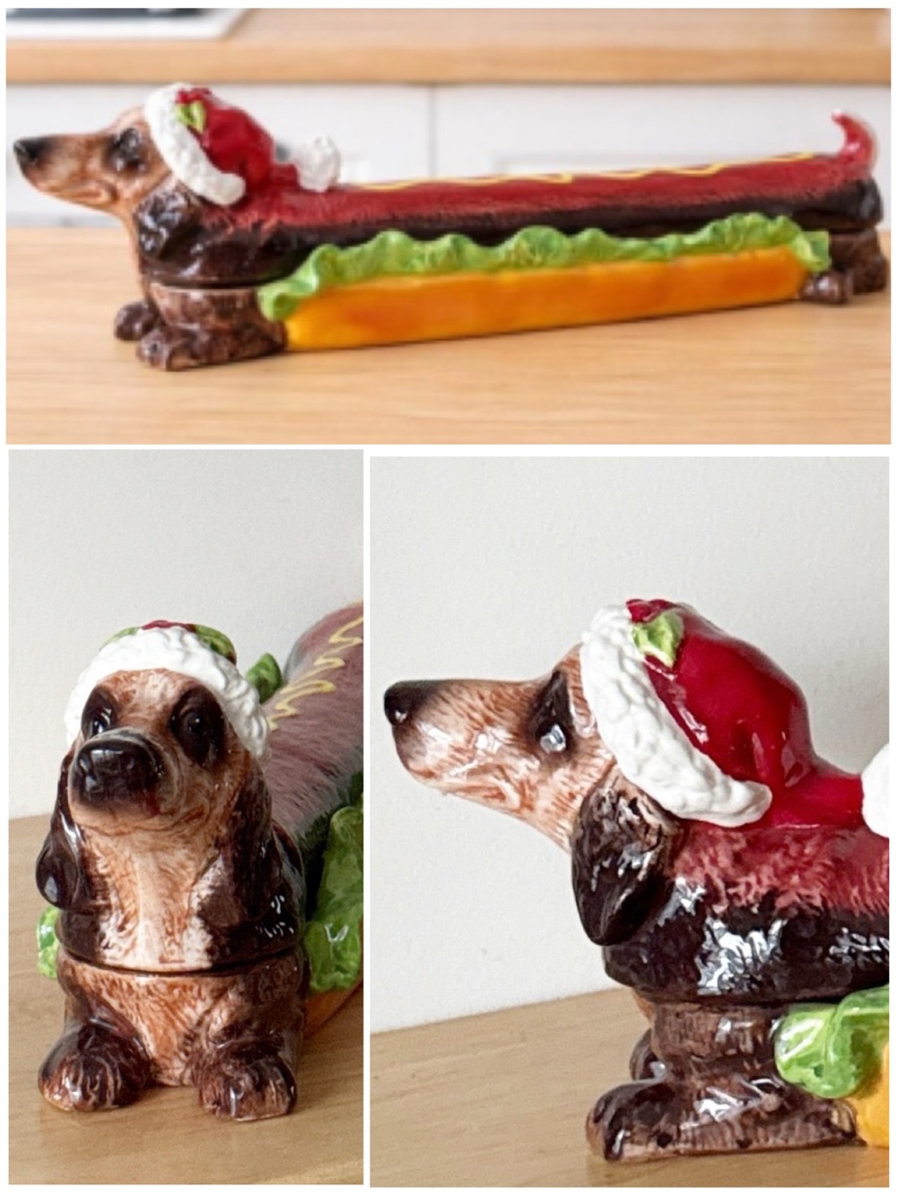 Ganz Dachshund Doxie 18”L Ceramic Relish Dish Christmas Santa Hat Weiner Dog